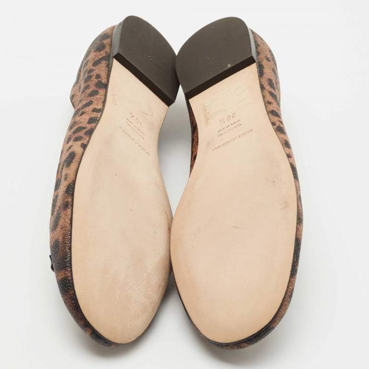Pre Owned Dolce & Gabbana Brown/Black Leopard Print Coated Canvas Ballet Flats Size 36.5
