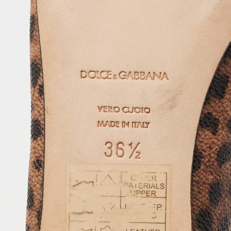Pre Owned Dolce & Gabbana Brown/Black Leopard Print Coated Canvas Ballet Flats Size 36.5