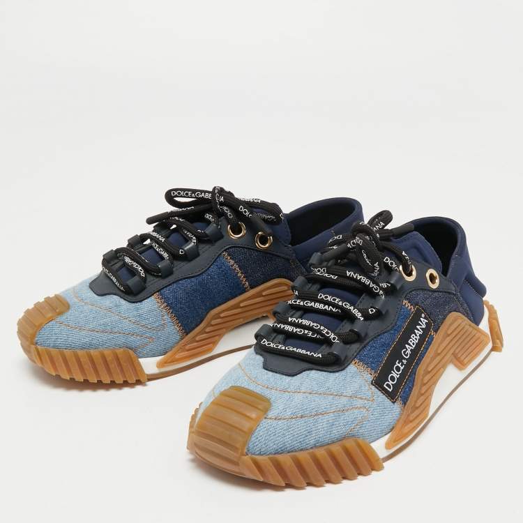 Pre Owned Dolce & Gabbana Two Tone Denim and Neoprene NS1 Sneakers Size 37.5   