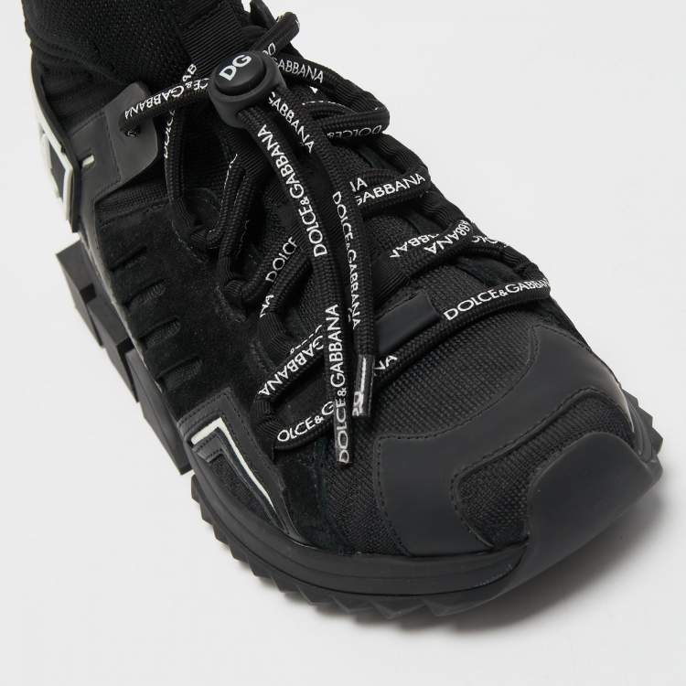 Pre Owned Dolce & Gabbana Black Suede and Leather Sorrento High Top Sneakers Size 38.5