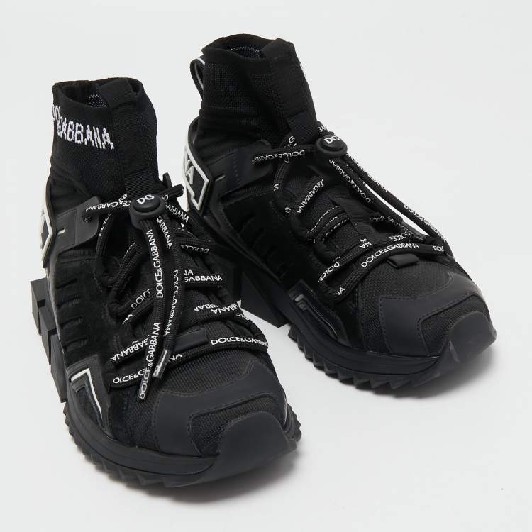 Pre Owned Dolce & Gabbana Black Suede and Leather Sorrento High Top Sneakers Size 38.5