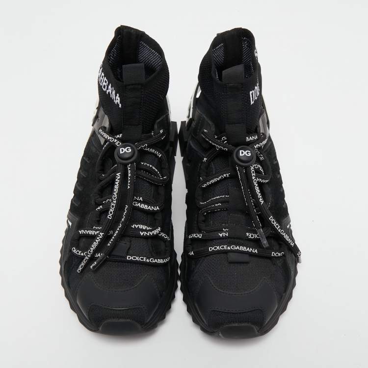 Pre Owned Dolce & Gabbana Black Suede and Leather Sorrento High Top Sneakers Size 38.5