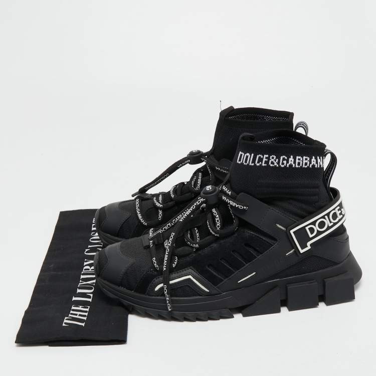 Pre Owned Dolce & Gabbana Black Suede and Leather Sorrento High Top Sneakers Size 38.5