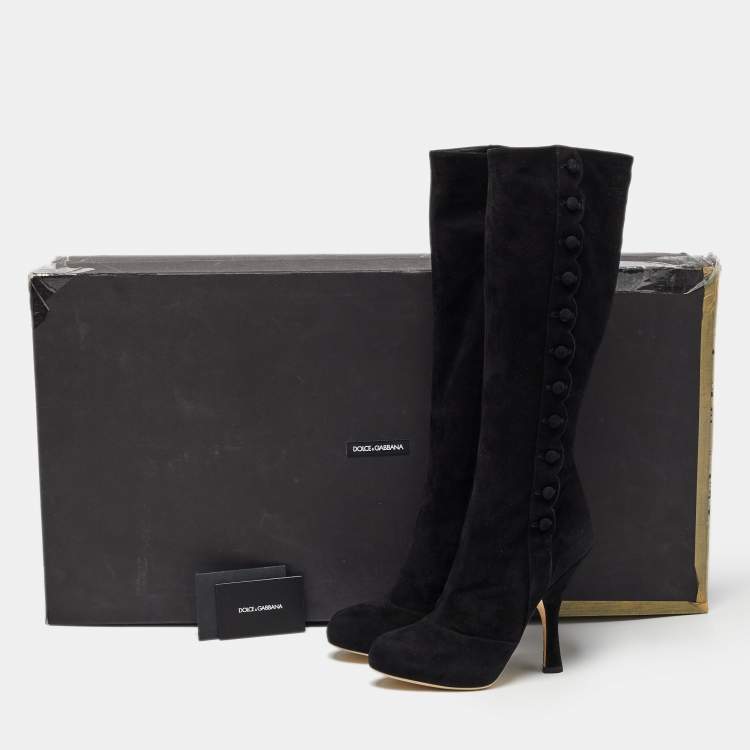 Pre Owned Dolce & Gabbana Black Suede Knee Length Boots Size 38.5