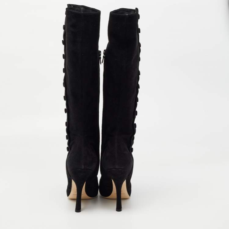 Pre Owned Dolce & Gabbana Black Suede Knee Length Boots Size 38.5