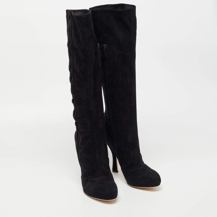 Pre Owned Dolce & Gabbana Black Suede Knee Length Boots Size 38.5