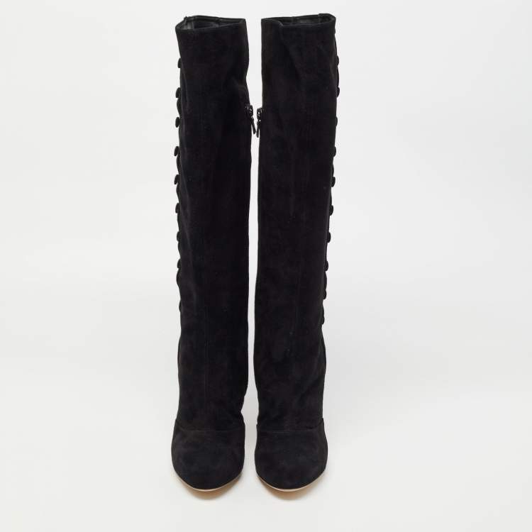 Pre Owned Dolce & Gabbana Black Suede Knee Length Boots Size 38.5