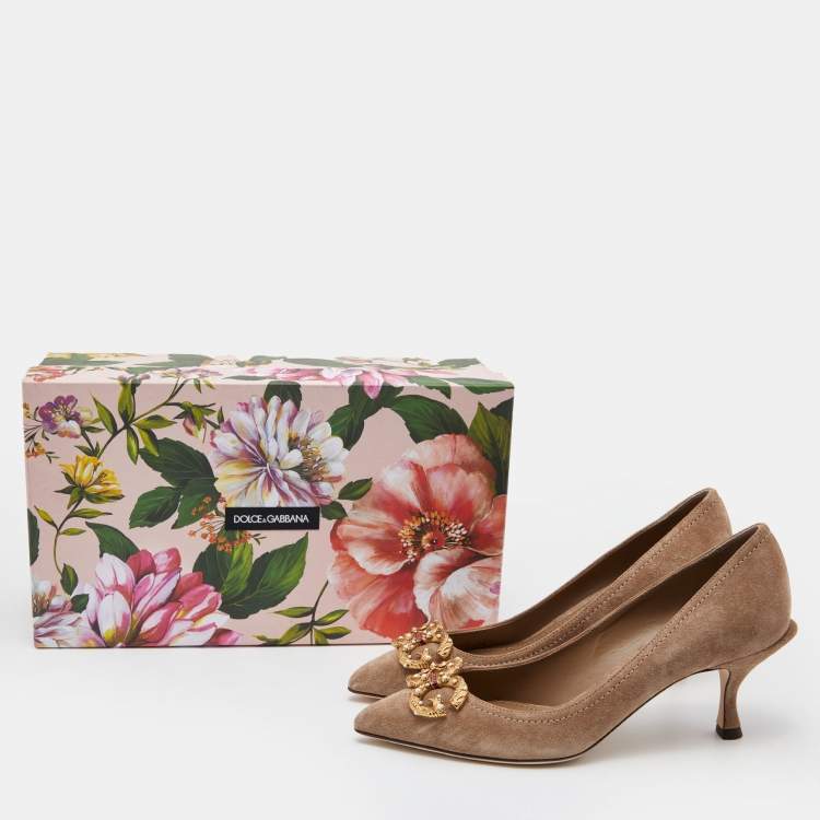مملوكة مسبقًا Dolce & Gabbana Light Brown Suede DG Amore Pointed Toe Pumps Size 36