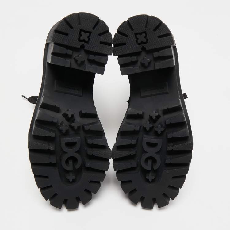 Pre Owned Dolce & Gabbana Black Leather and Suede Combat Boots Size 40