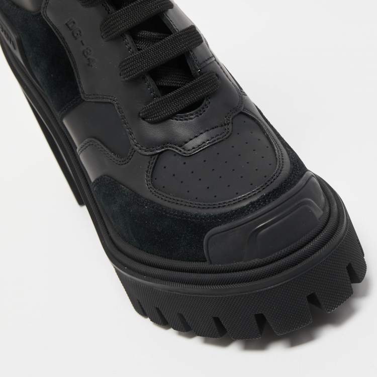 Pre Owned Dolce & Gabbana Black Leather and Suede Combat Boots Size 40