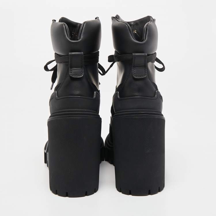 Pre Owned Dolce & Gabbana Black Leather and Suede Combat Boots Size 40