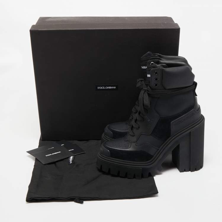 Pre Owned Dolce & Gabbana Black Leather and Suede Combat Boots Size 40