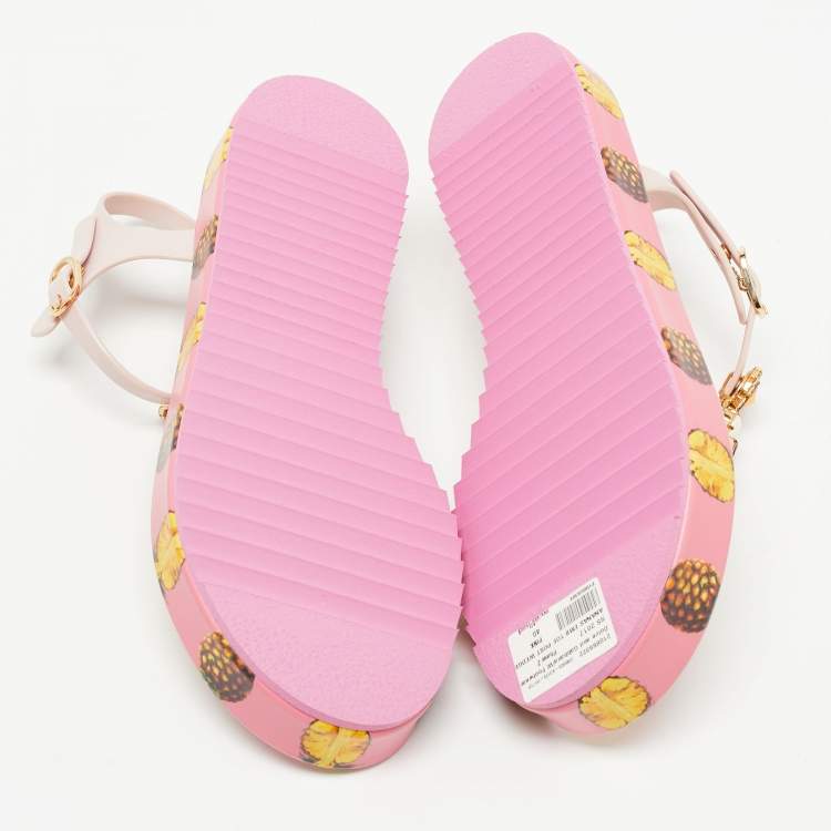 Pre Owned Dolce & Gabbana Pink Rubber Crystal Embellished Thong Flats Size 40