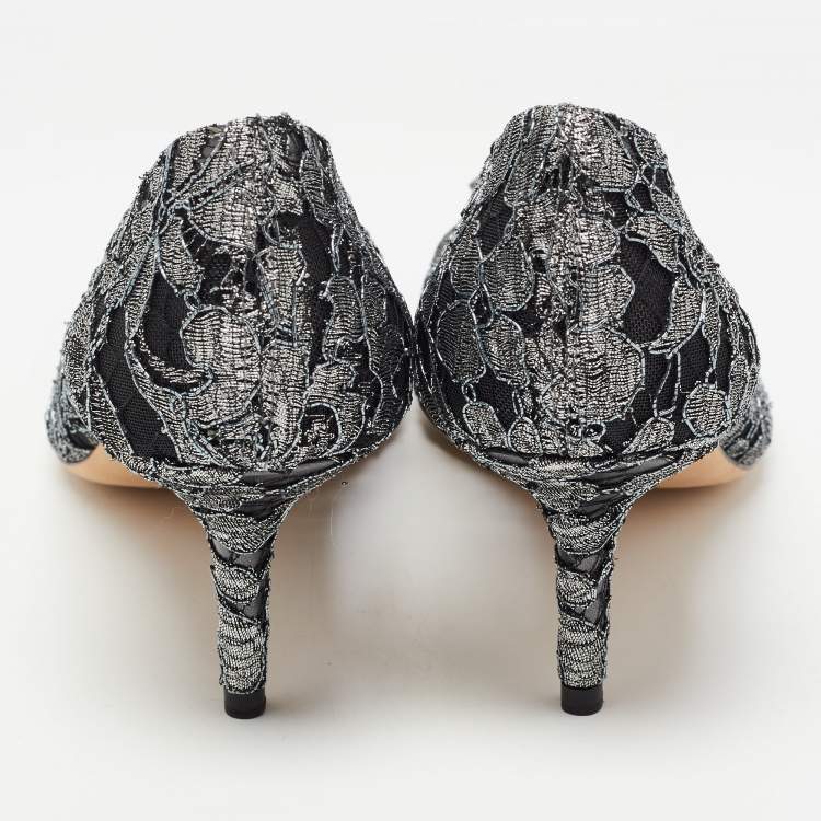 Pre Owned Dolce & Gabbana Grey/Black Lace Crystal Embellished Bellucci Pumps Size 41