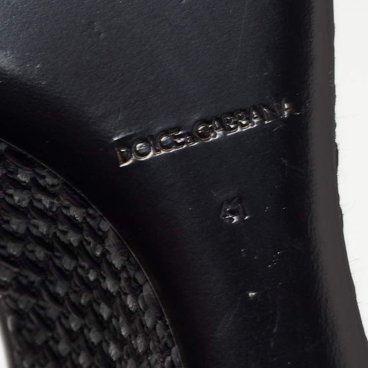 Pre Owned Dolce & Gabbana Black Leather Raffia  Wedge Sandals Size 41