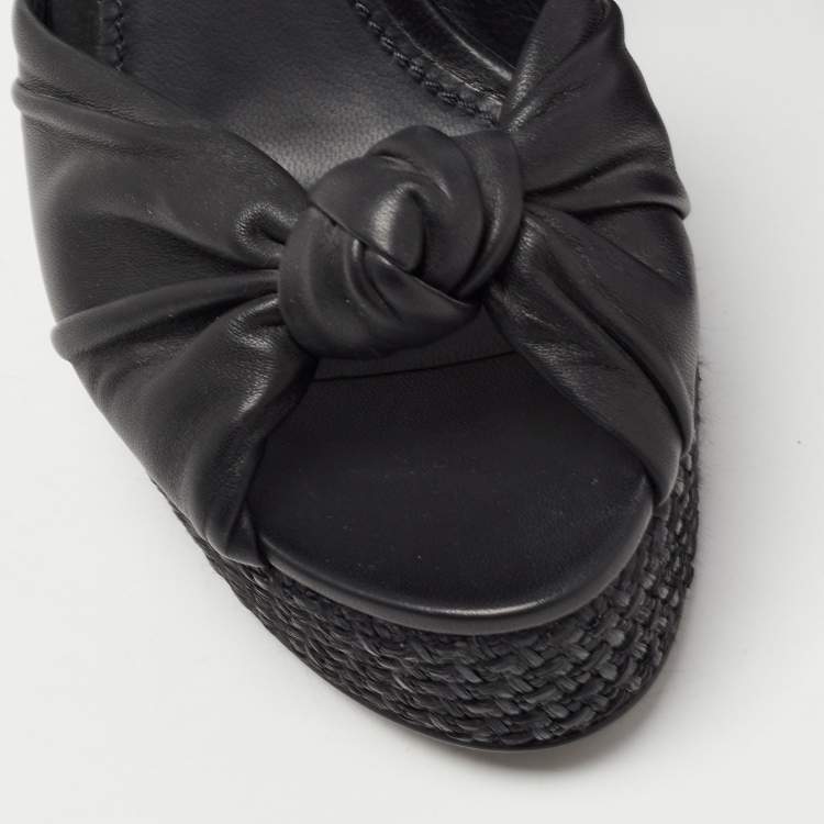 Pre Owned Dolce & Gabbana Black Leather Raffia  Wedge Sandals Size 41