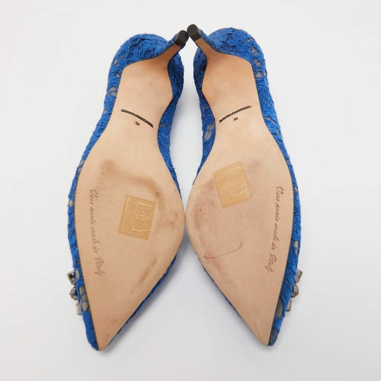 Pre Owned Dolce & Gabbana Blue Lace and Mesh Bellucci Pumps Size 38