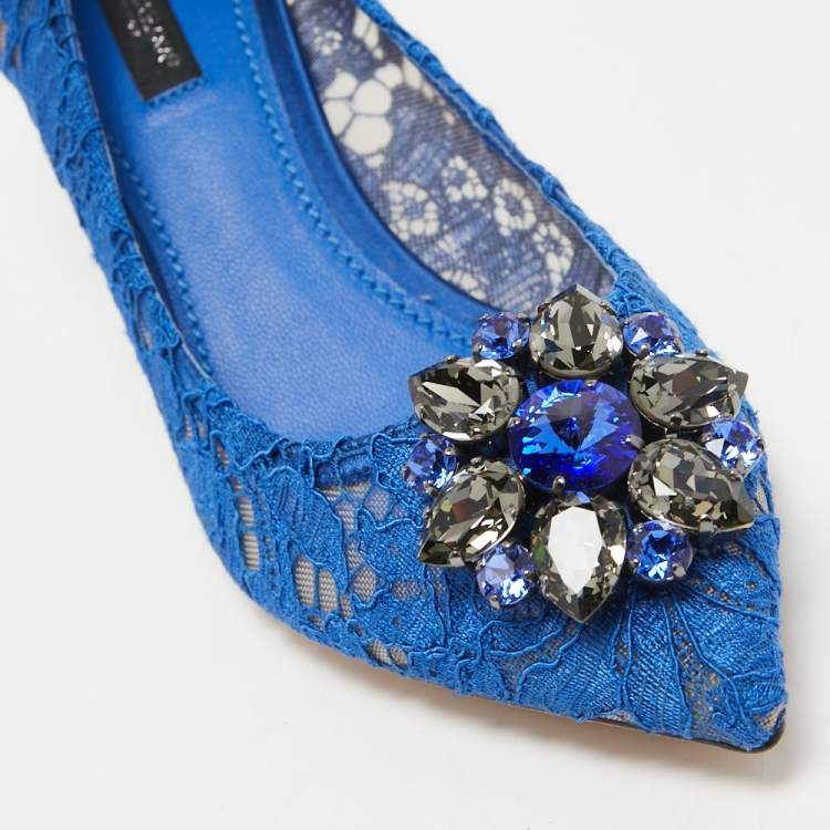 Pre Owned Dolce & Gabbana Blue Lace and Mesh Bellucci Pumps Size 38