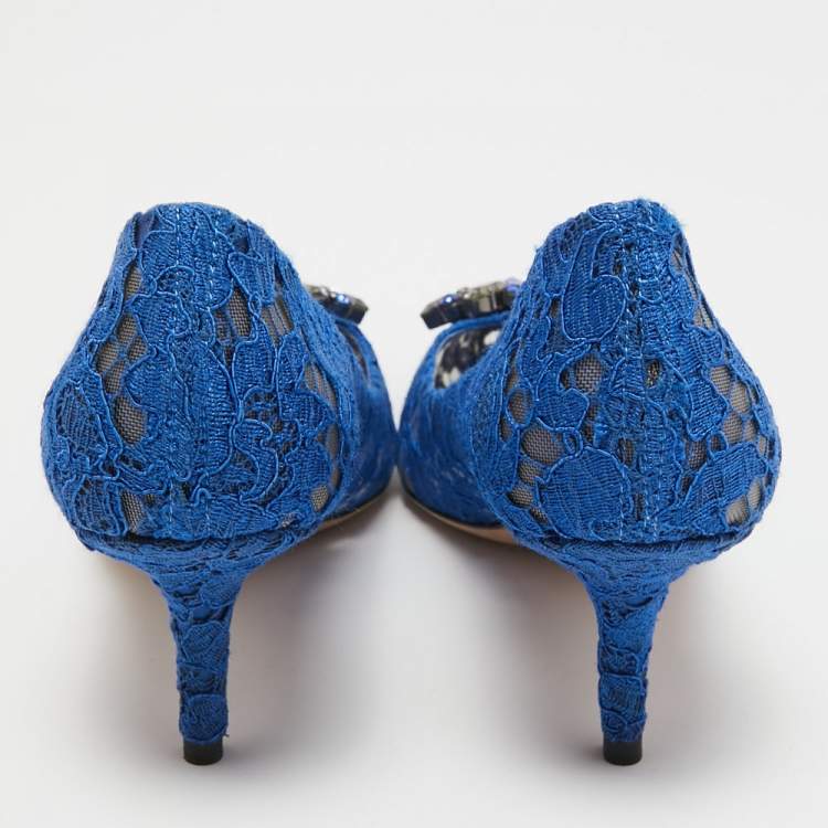 Pre Owned Dolce & Gabbana Blue Lace and Mesh Bellucci Pumps Size 38