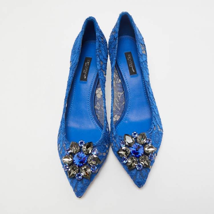 Pre Owned Dolce & Gabbana Blue Lace and Mesh Bellucci Pumps Size 38