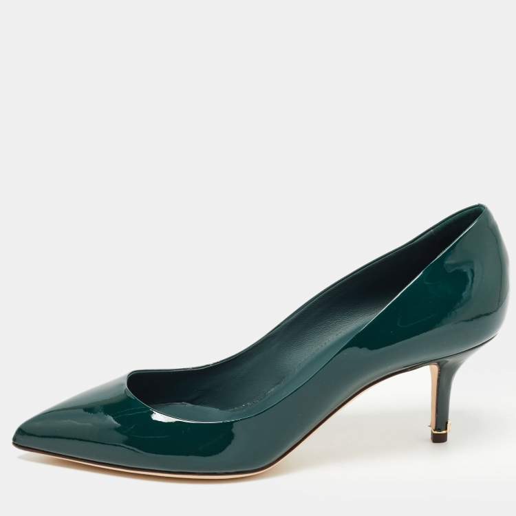 Pre Owned Dolce & Gabbana Green Patent Leather Pointed Toe Pumps Size 37.5