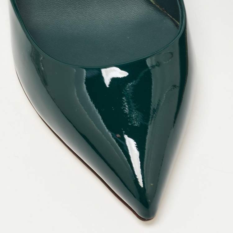 Pre Owned Dolce & Gabbana Green Patent Leather Pointed Toe Pumps Size 37.5