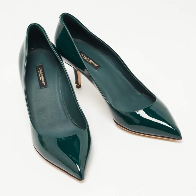 Pre Owned Dolce & Gabbana Green Patent Leather Pointed Toe Pumps Size 37.5