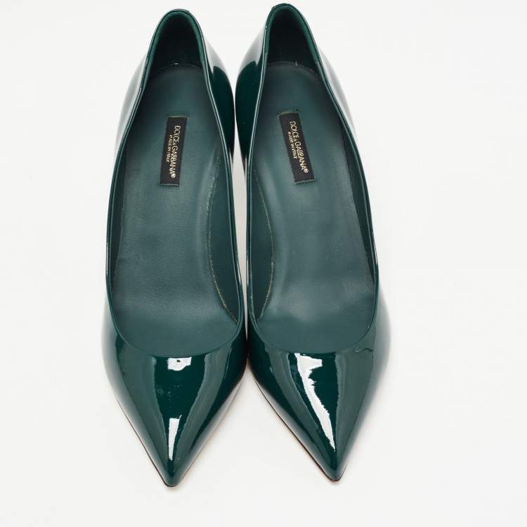 Pre Owned Dolce & Gabbana Green Patent Leather Pointed Toe Pumps Size 37.5