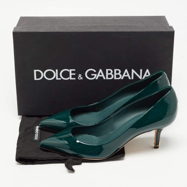 Pre Owned Dolce & Gabbana Green Patent Leather Pointed Toe Pumps Size 37.5