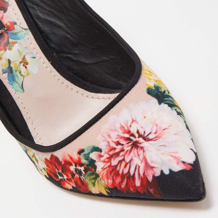 Pre Owned Dolce & Gabbana Multicolor Fabric Floral Print Crystal Embellished Slingback Pumps Size 38.5