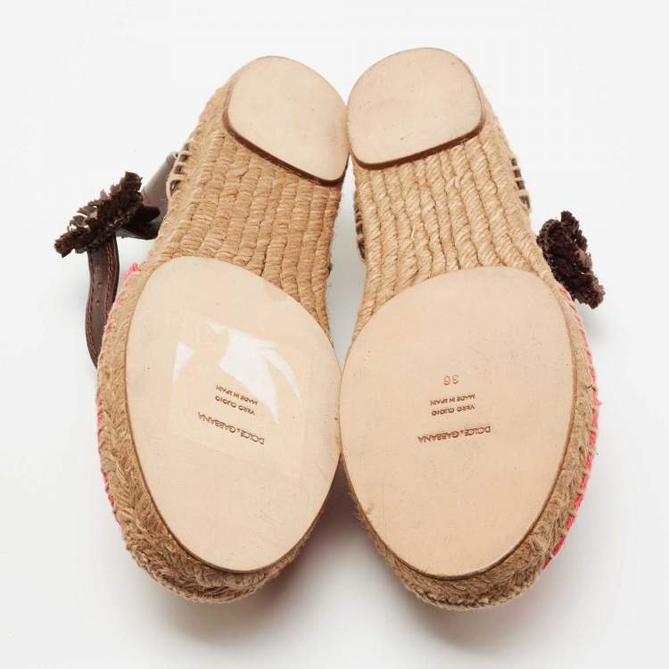 Pre Owned Dolce & Gabbana Multicolor Raffia And Leather Pineapple Kiwi Patch Espadrilles Sandals Size 36