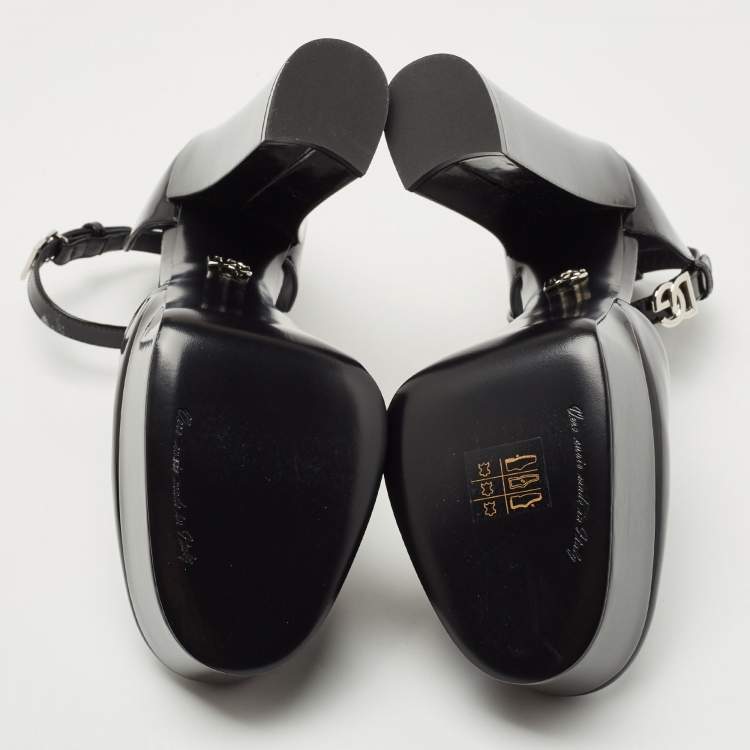 Pre Owned Dolce & Gabbana Black Patent Leather Logo Plaque Platfrom Pumps Size 39.5