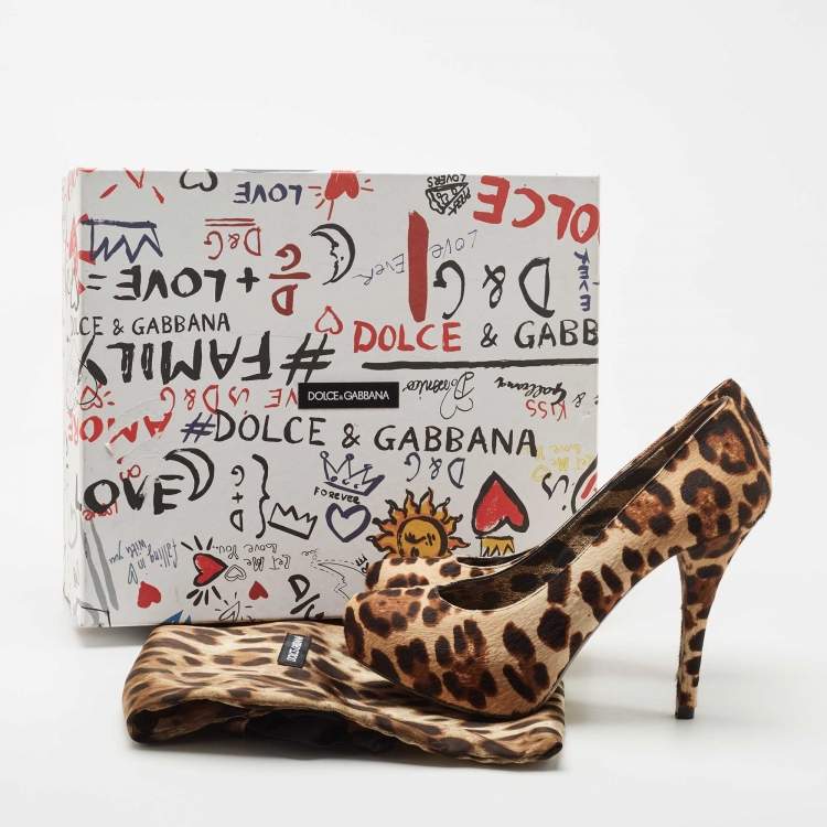 Pre Owned Dolce & Gabbana Brown Leopard Print Calf Hair Platform Pumps Size 37