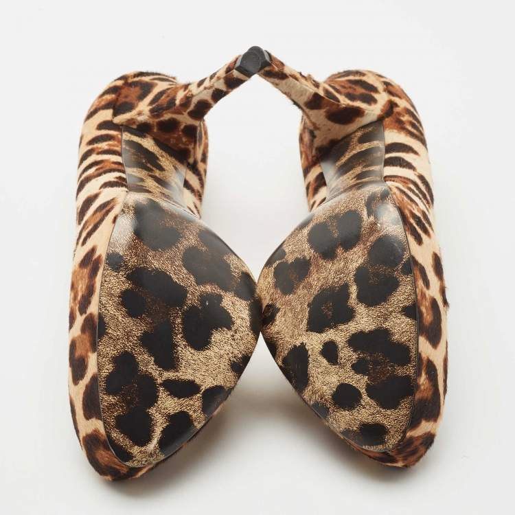 Pre Owned Dolce & Gabbana Brown Leopard Print Calf Hair Platform Pumps Size 37