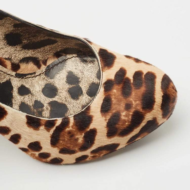 Pre Owned Dolce & Gabbana Brown Leopard Print Calf Hair Platform Pumps Size 37