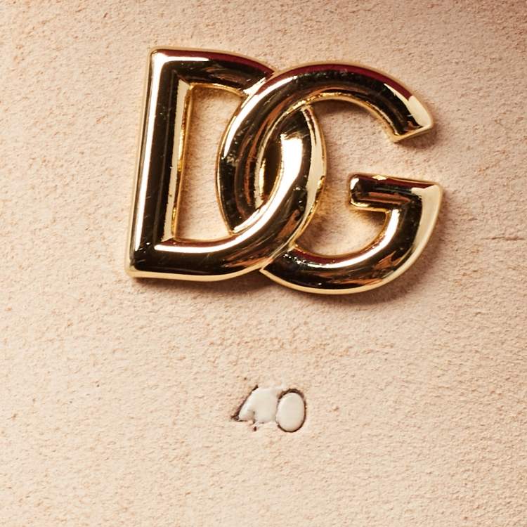 Pre Owned Dolce & Gabbana Pink Leather DG Logo Cutout Slide Sandals Size 40
