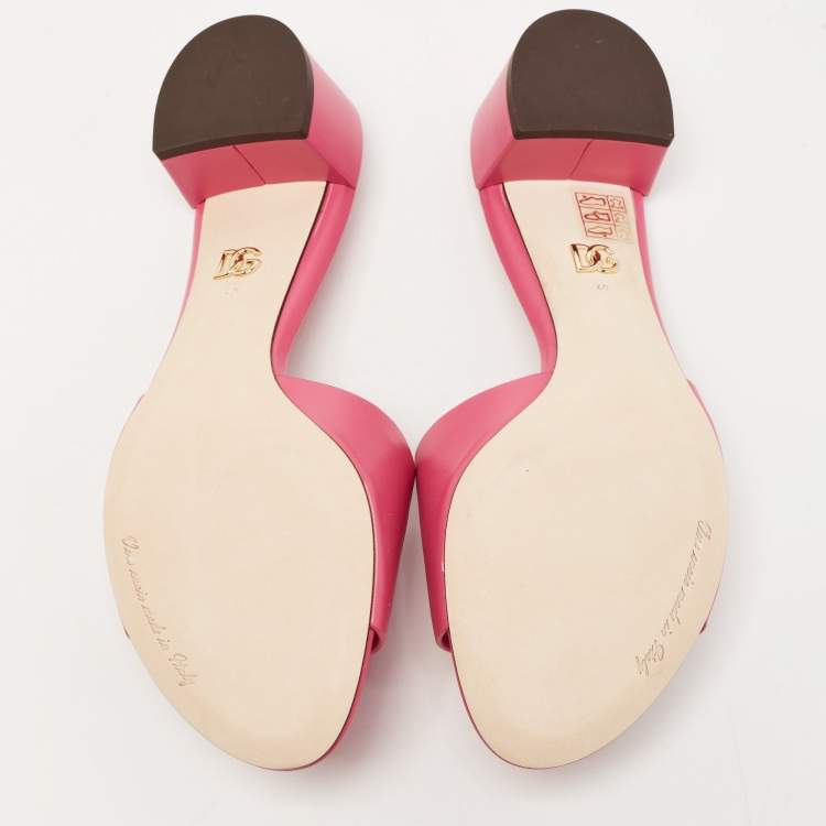 Pre Owned Dolce & Gabbana Pink Leather DG Logo Cutout Slide Sandals Size 40