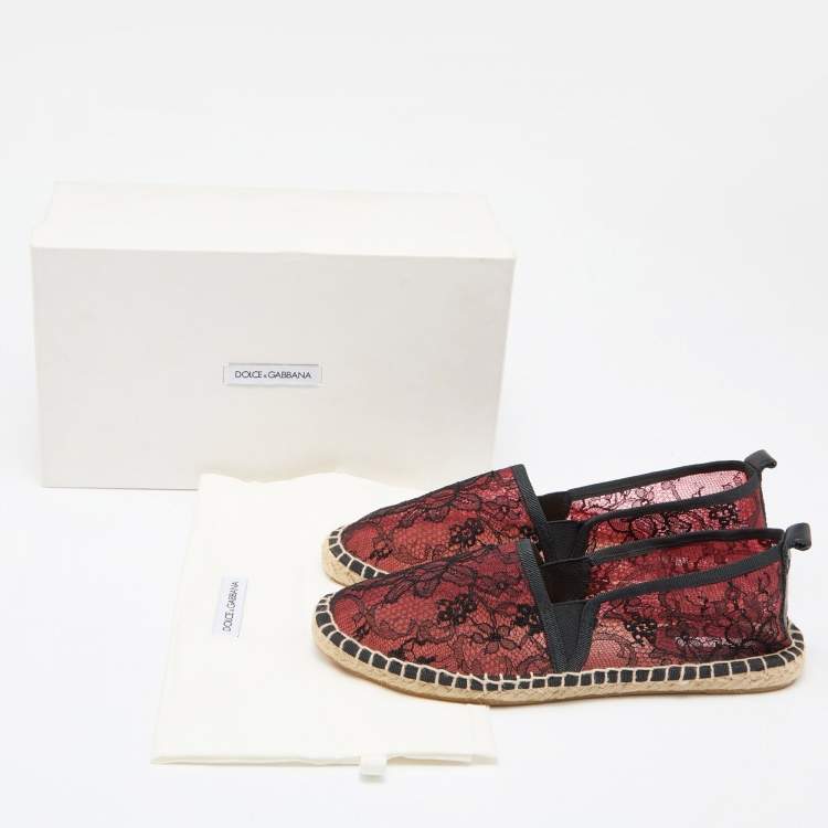 Pre Owned Dolce & Gabbana Black/Red Lace Espadrille Flats Size 38