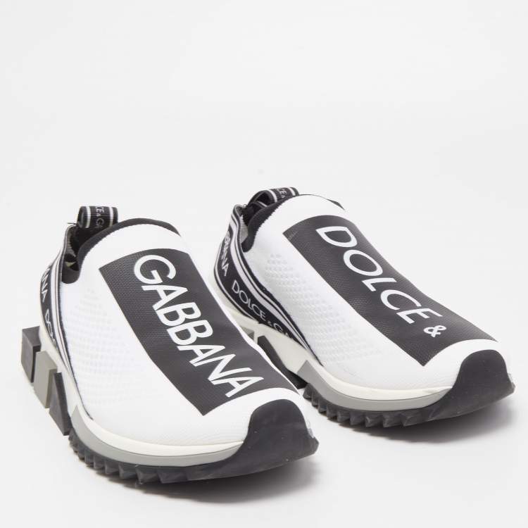 Pre Owned Dolce & Gabbana White/Black Knit Fabric Sorrento Sneakers Size 41