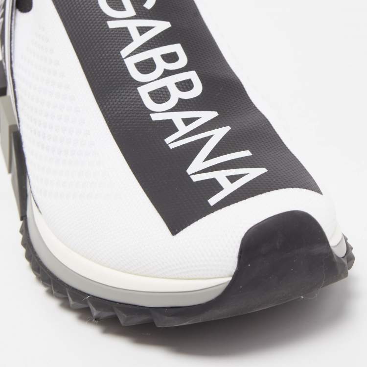 Pre Owned Dolce & Gabbana White/Black Knit Fabric Sorrento Sneakers Size 41