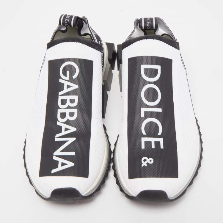 Pre Owned Dolce & Gabbana White/Black Knit Fabric Sorrento Sneakers Size 41