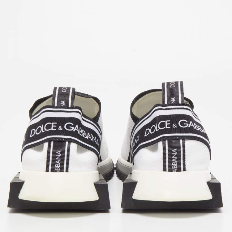Pre Owned Dolce & Gabbana White/Black Knit Fabric Sorrento Sneakers Size 41
