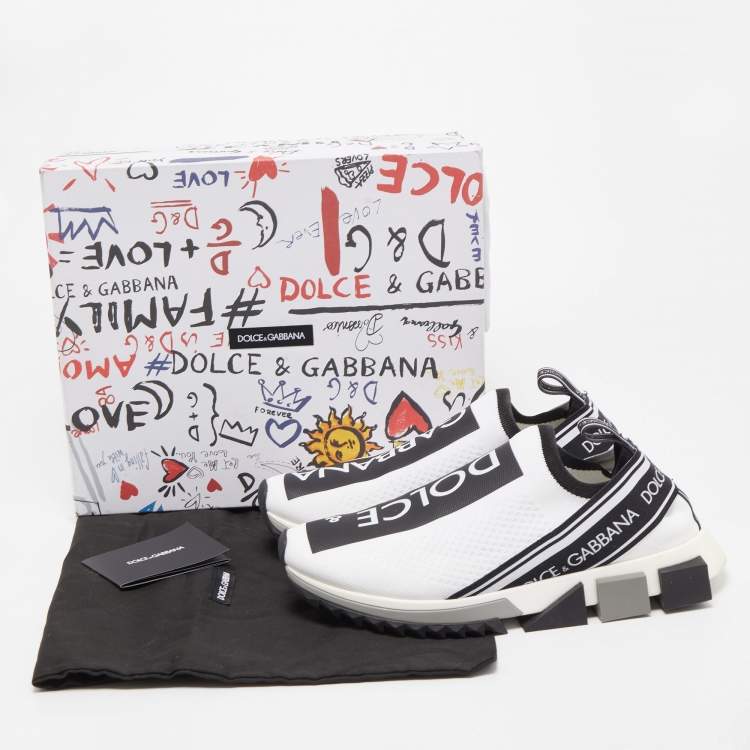 Pre Owned Dolce & Gabbana White/Black Knit Fabric Sorrento Sneakers Size 41