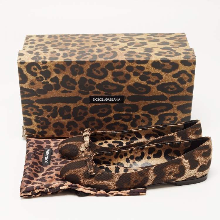 Pre Owned Dolce & Gabbana Brown Canvas Leopard Print Ballet Flats Size 36