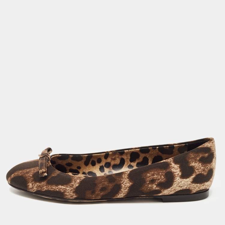 Pre Owned Dolce & Gabbana Brown Canvas Leopard Print Ballet Flats Size 36