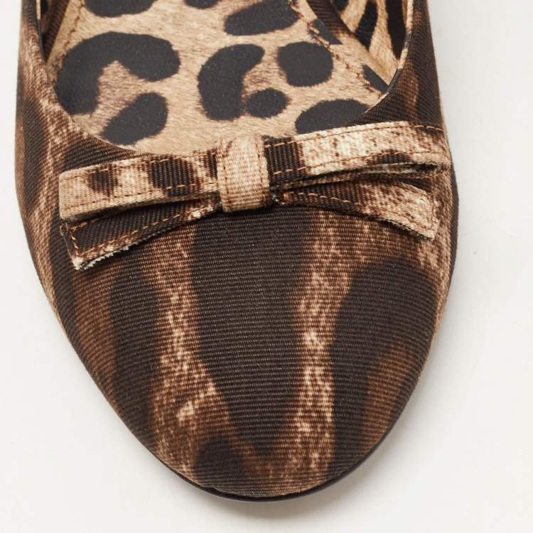 Pre Owned Dolce & Gabbana Brown Canvas Leopard Print Ballet Flats Size 36