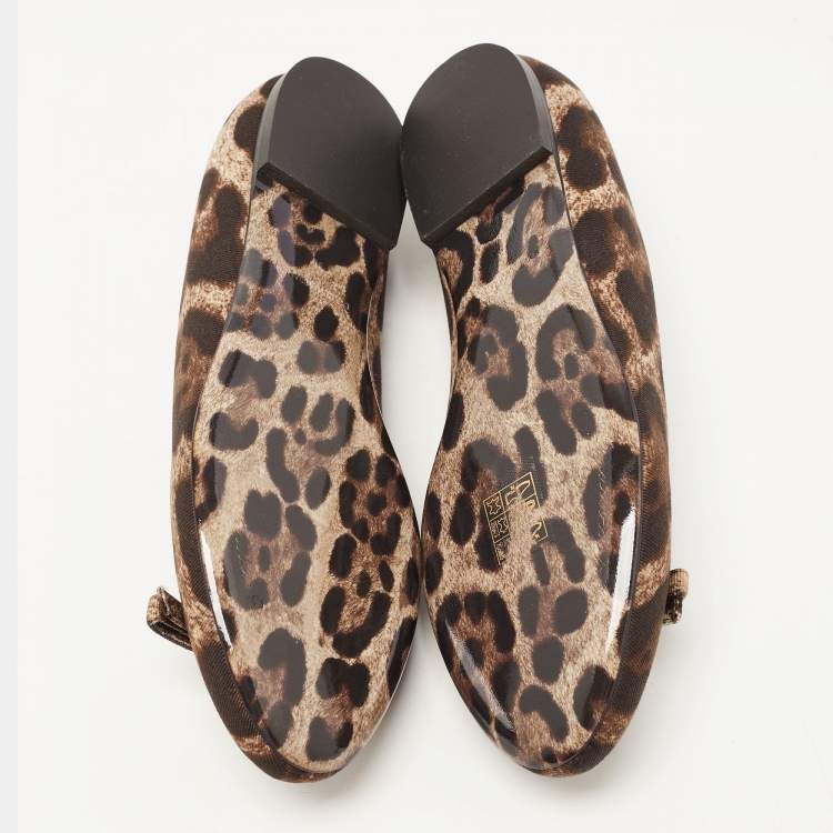 Pre Owned Dolce & Gabbana Brown Canvas Leopard Print Ballet Flats Size 36