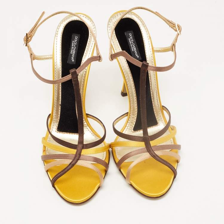 Pre Owned Dolce & Gabbana Multicolor Satin Strappy Sandals Size 41