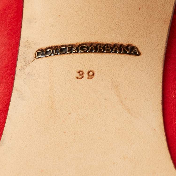 مملوكة مسبقًا Dolce & Gabbana Red Suede Embroidered and Studded Mary Jane Pumps Size 39