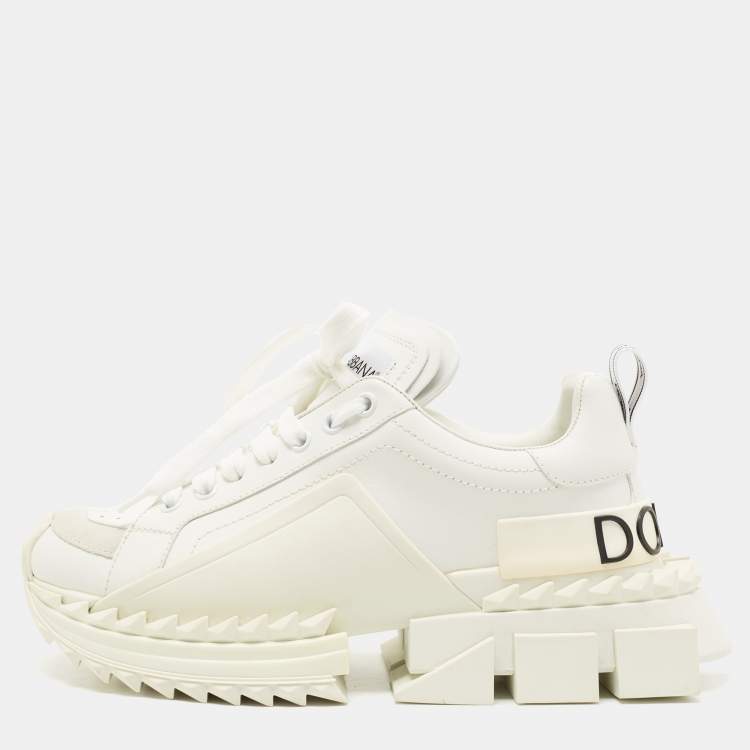 Pre Owned Dolce & Gabbana White Leather Super Queen Low Top Sneakers Size 37